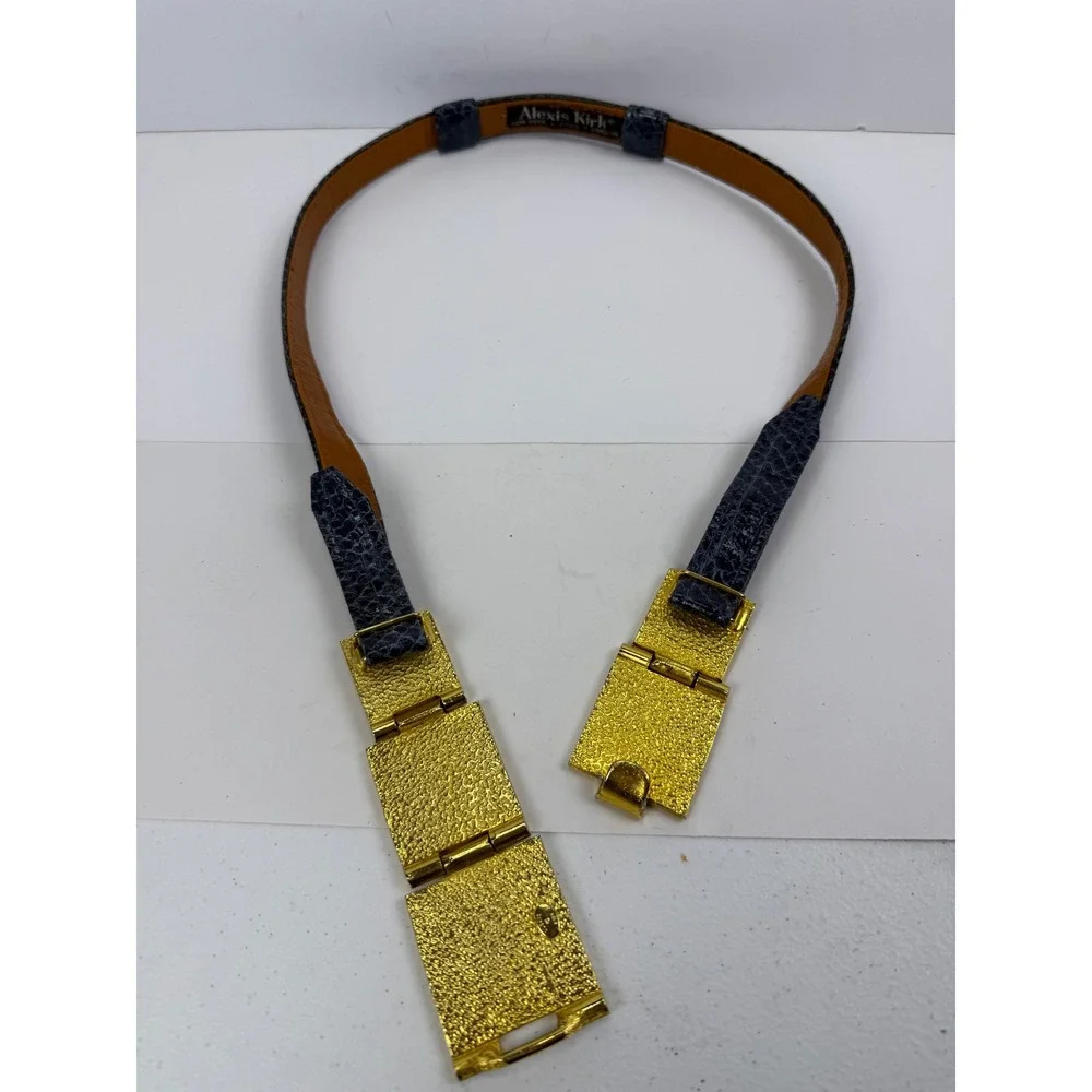Alexis Kirk Vintage 90's Blue Snakeskin Leather Belt Egyptian Link Adjustable